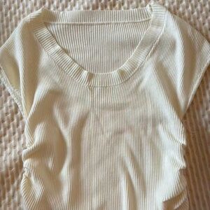 Chic Cream Ribbed Women's Muscle Tee